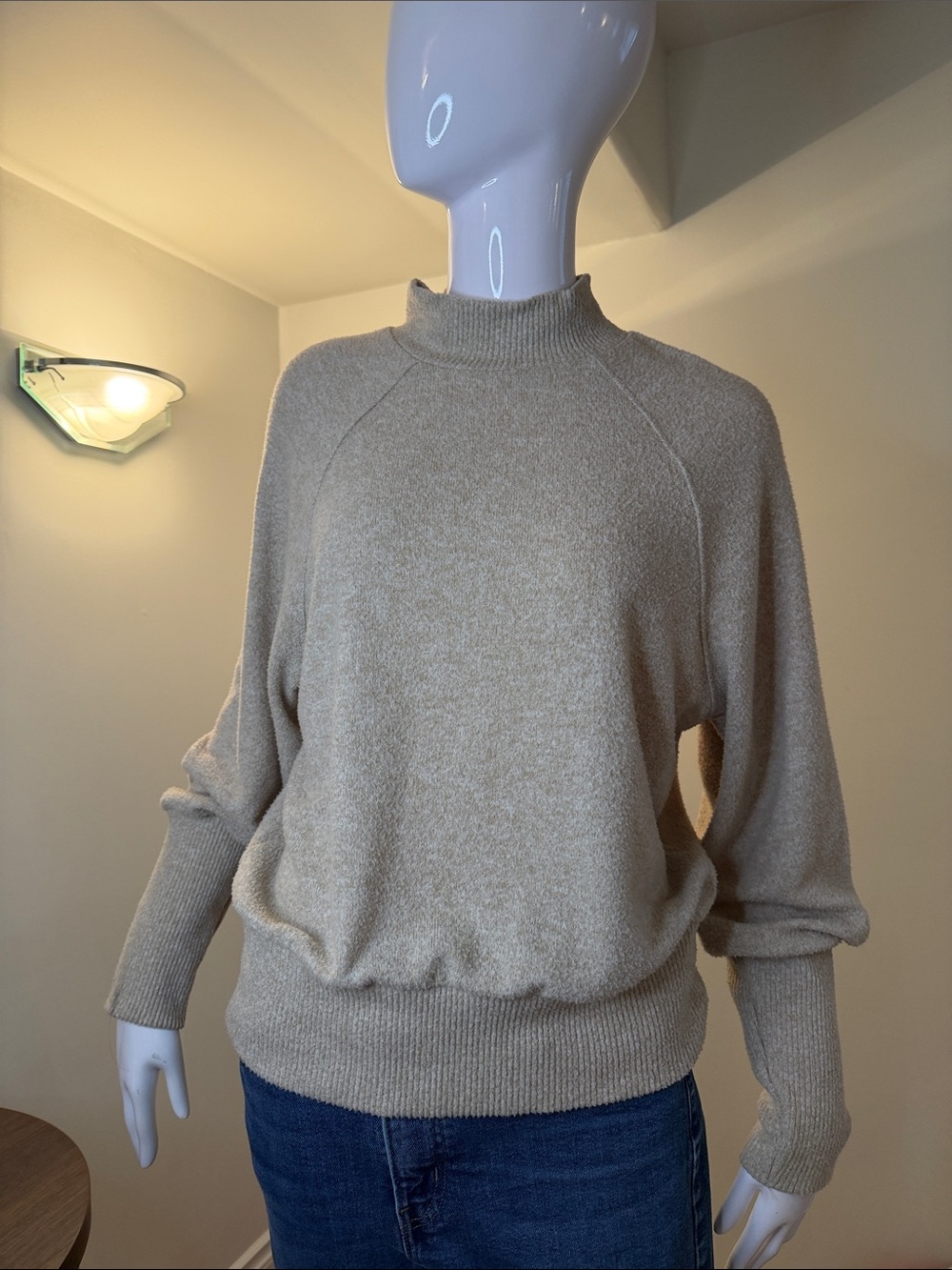 Maeve by Anthropologie Taupe Mock Neck Raglan Sleeve Knit Sweater